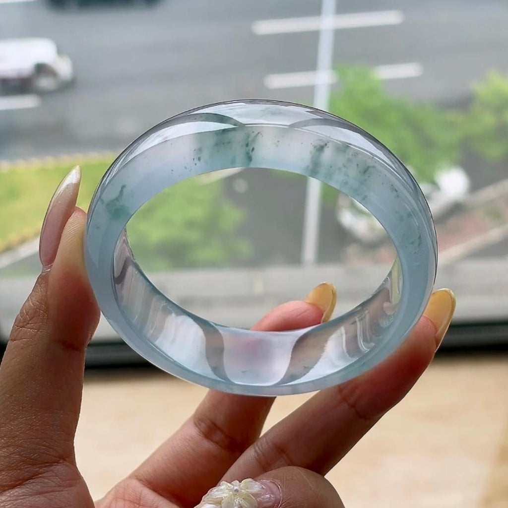 高冰种蓝底飘花宽版轮胎手镯57.8圈 天然缅甸A货翡翠（yc473153）