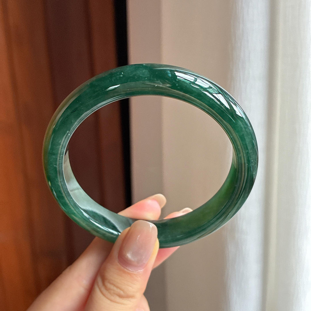 糯冰油青翡翠平安镯 59圈（yc436757）
