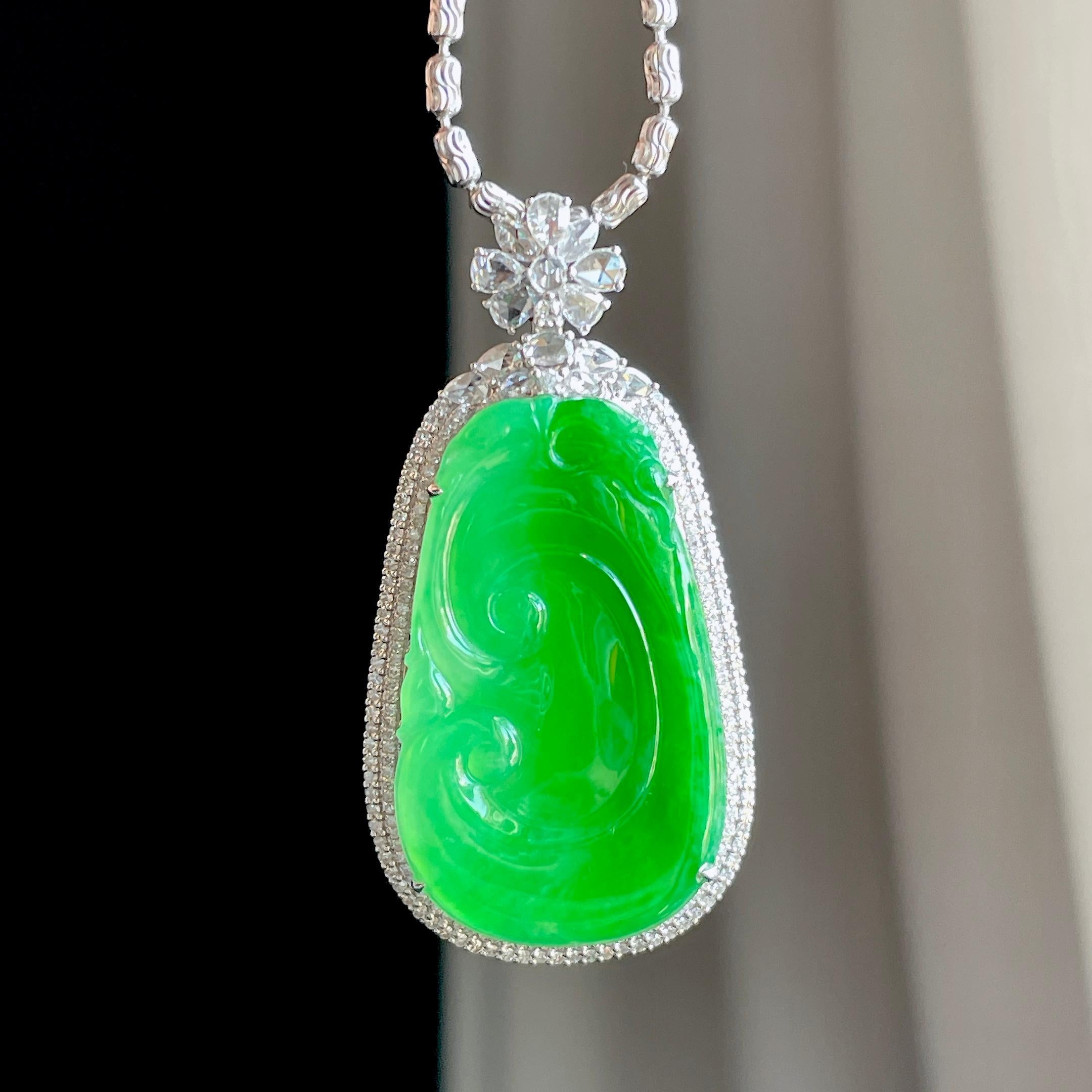 18k 金钻镶糯冰种带色翡翠如意（yc318558）