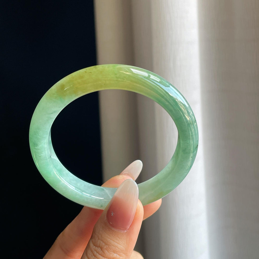 糯冰黄加绿翡翠平安镯（54mm）（yc295781）