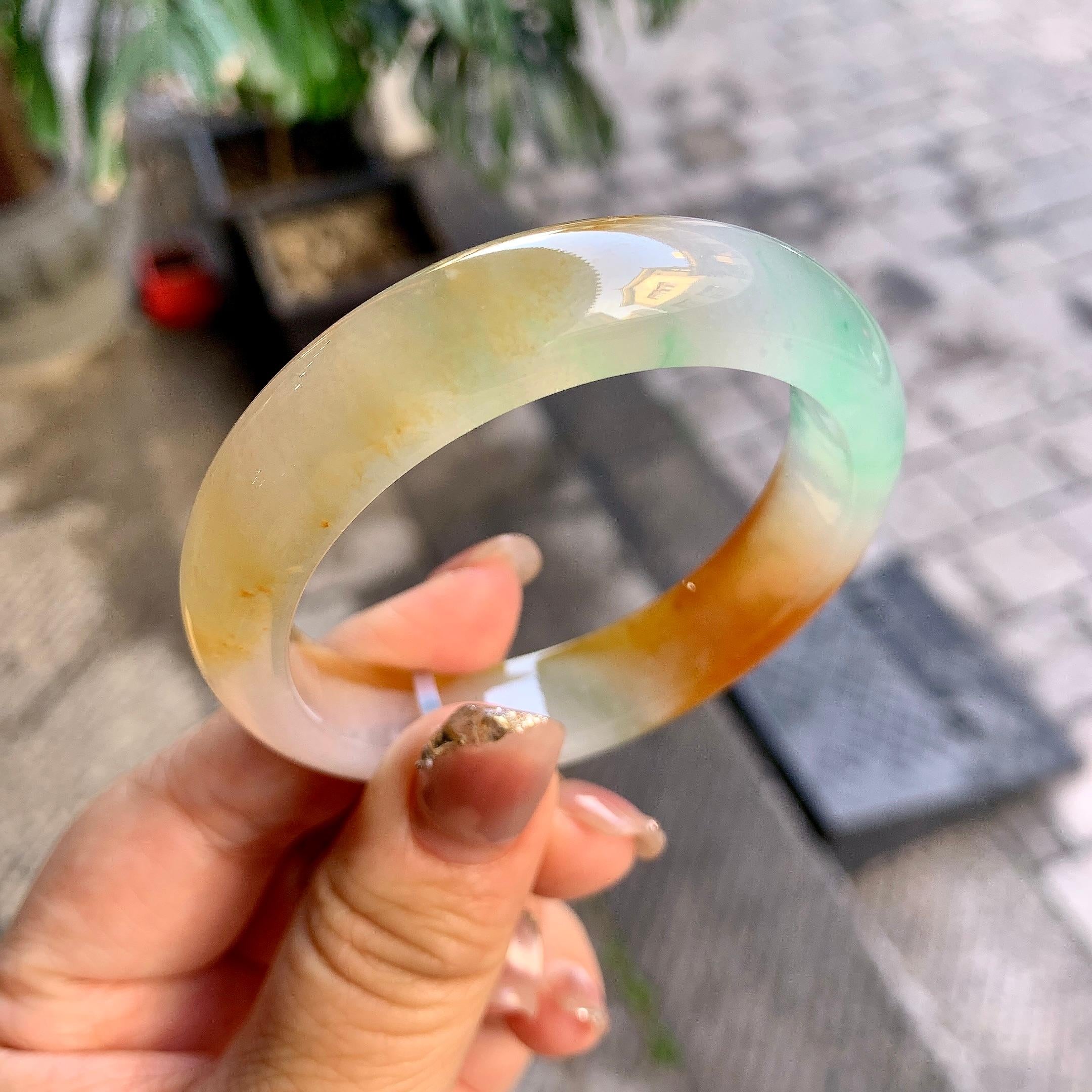 冰种黄加绿平安镯（51.7mm）（yc292639）
