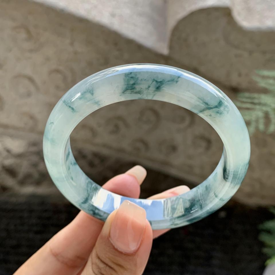 冰飘花翡翠平安镯（55mm）（TF06261519）