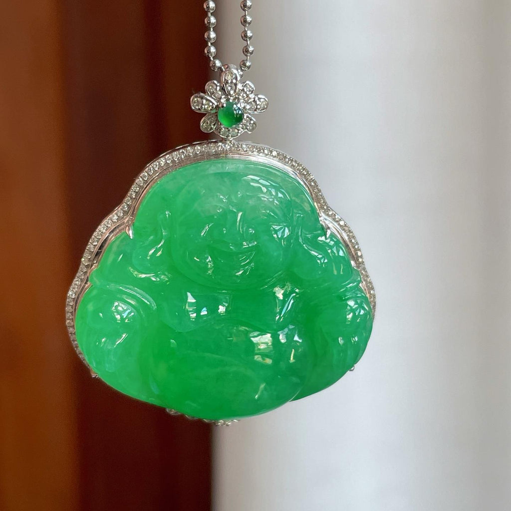 18k金钻镶糯冰满绿翡翠佛公（yc257861）