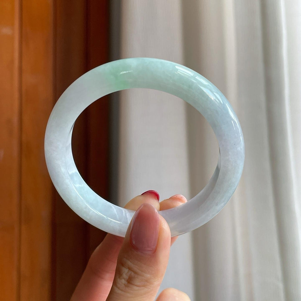 糯冰白底青翡翠平安镯（54mm）（yc303066）