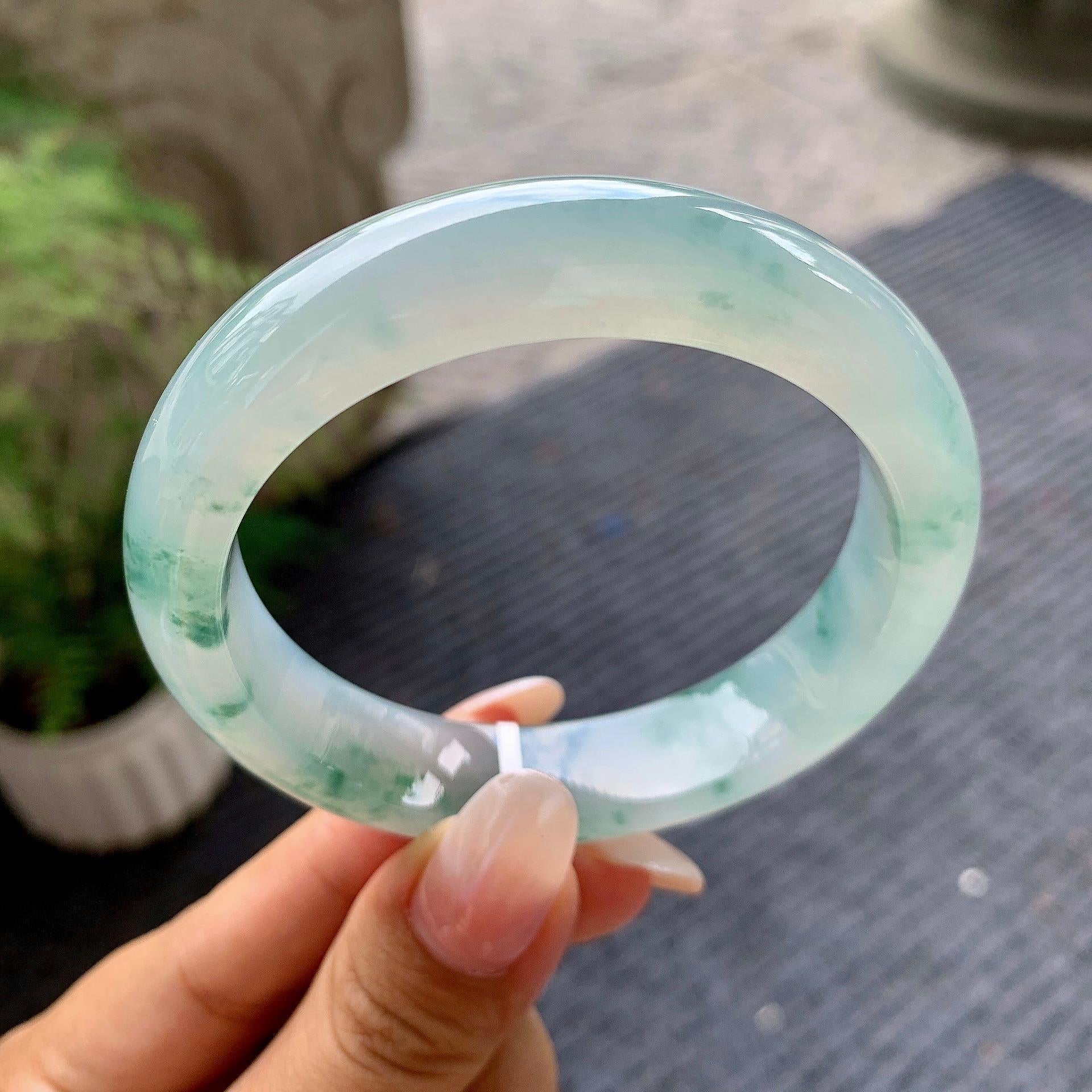 糯冰种飘花平安镯（55.5mm）（yc195929）
