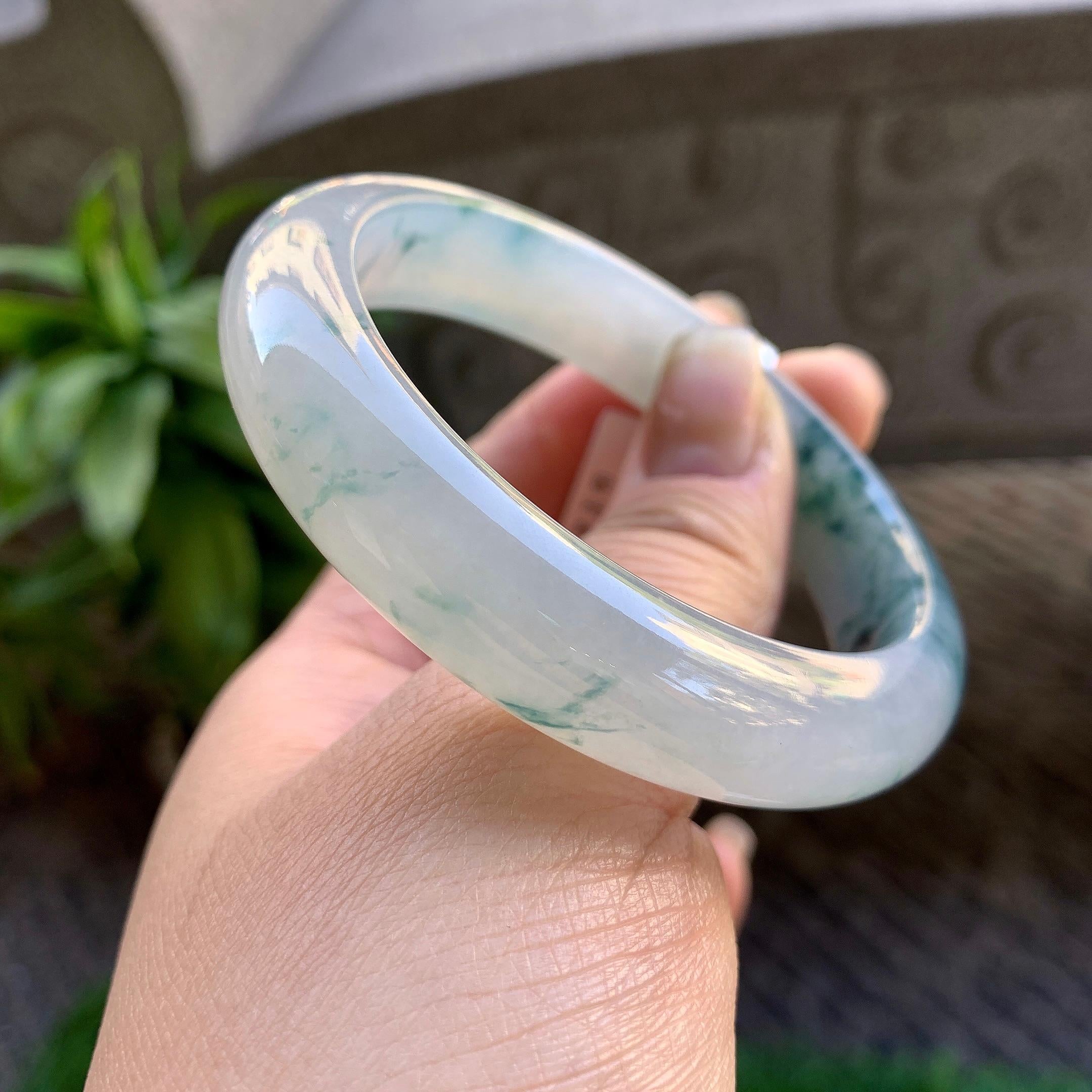 糯冰种飘花平安镯（55.6mm）（yc307322）