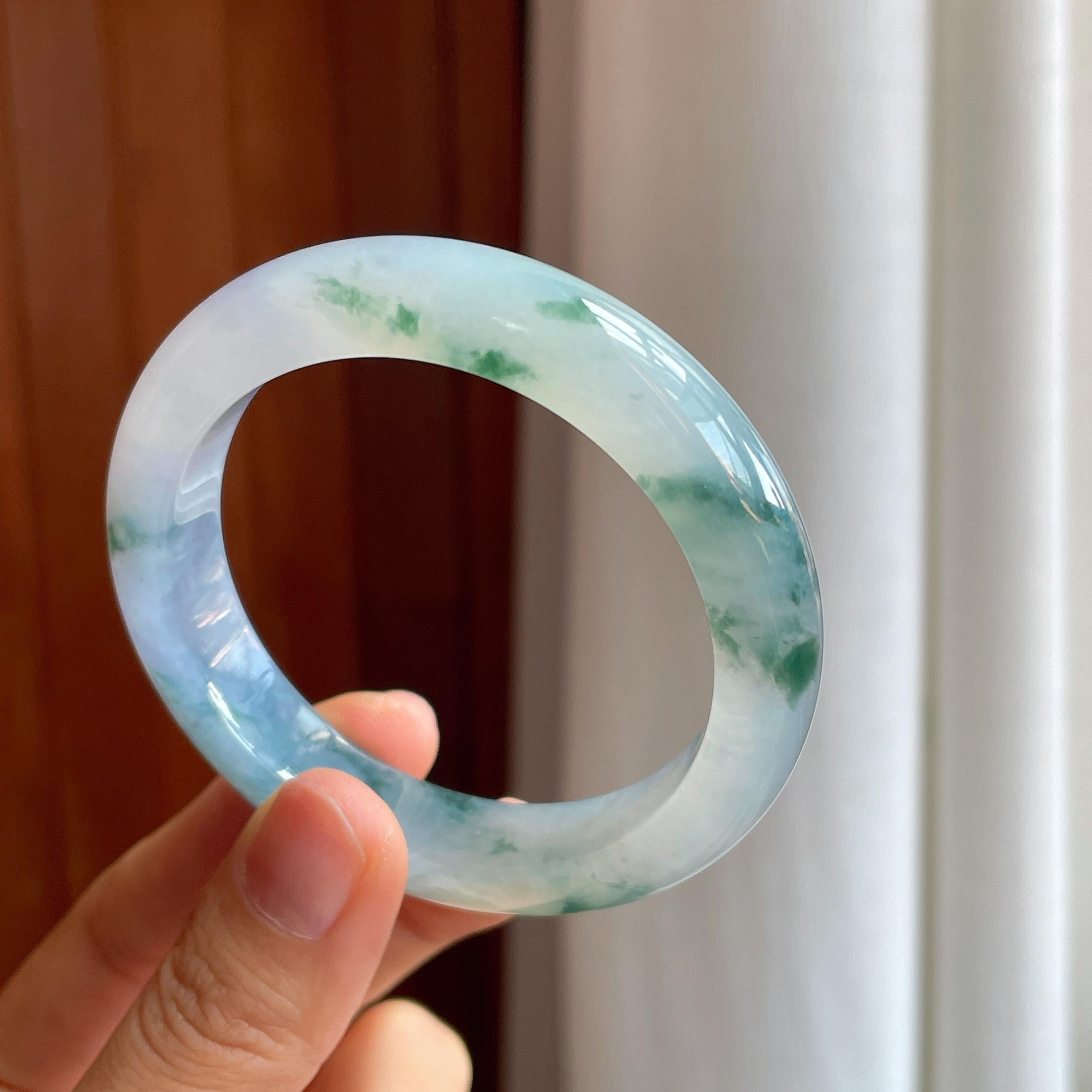 冰种飘花带紫翡翠平安镯（53.2mm）（yc358363）