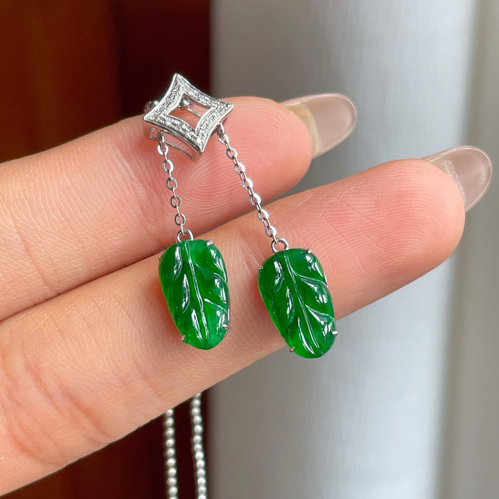 18k金镶糯冰满绿翡翠叶子（yc244916）