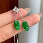 18k金镶糯冰满绿翡翠叶子（yc244916）