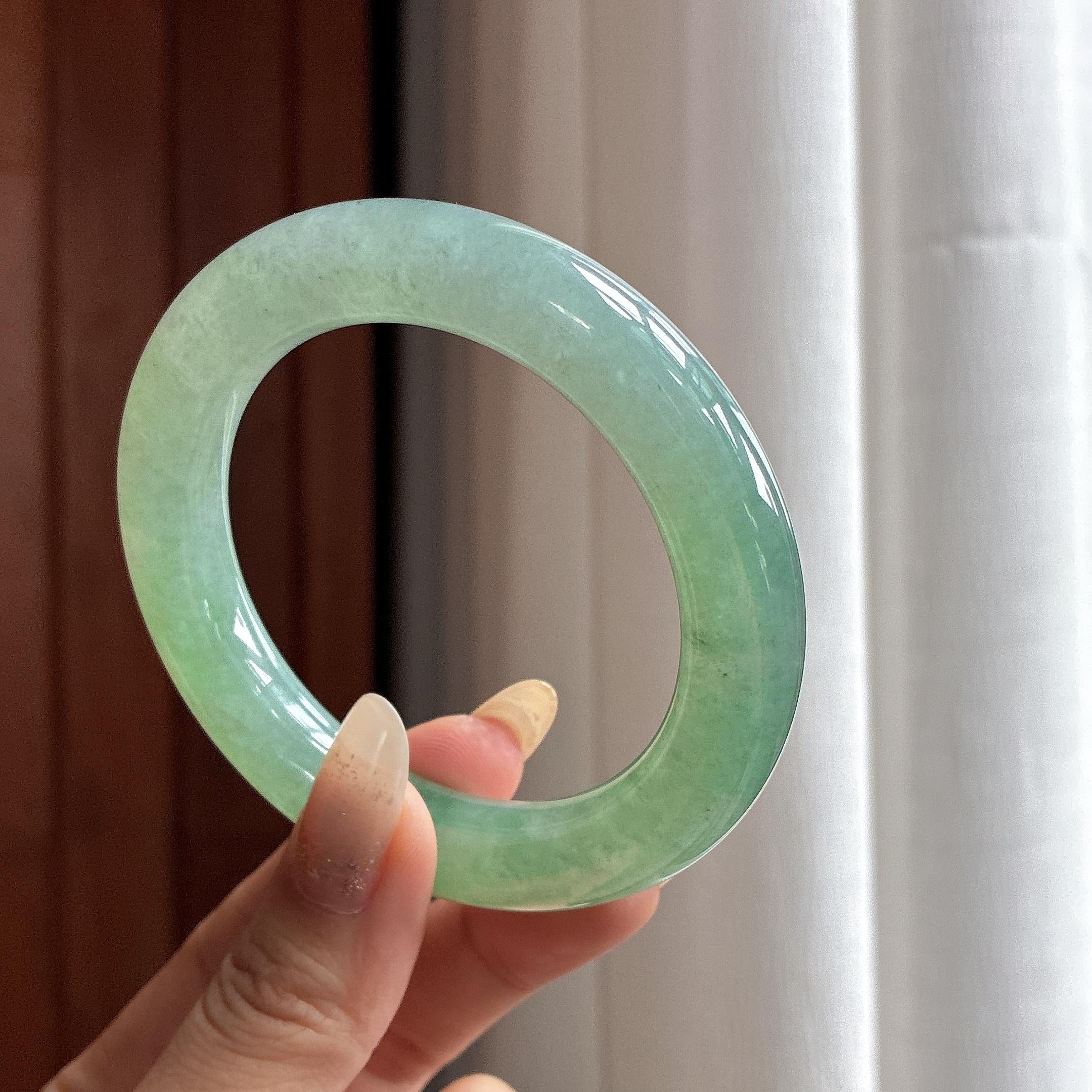 糯冰湖水绿圆条手镯 55圈 天然缅甸A货翡翠（yc502353）
