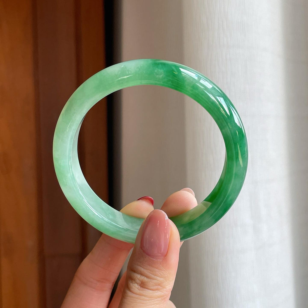 糯冰带色翡翠平安镯（57.6mm）（yc296439）
