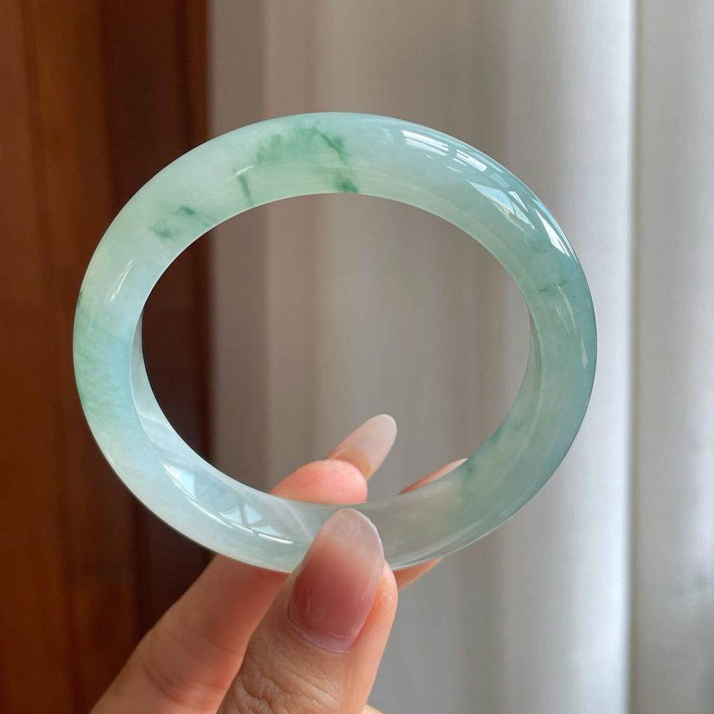 冰种飘花翡翠平安镯（56.3mm）（yc307041）