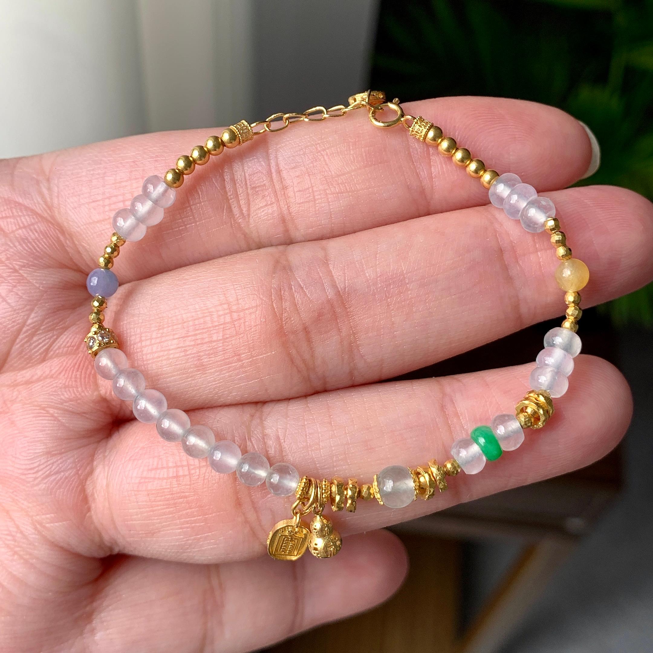 18K金镶糯冰种多彩小米珠手链（yc207249）