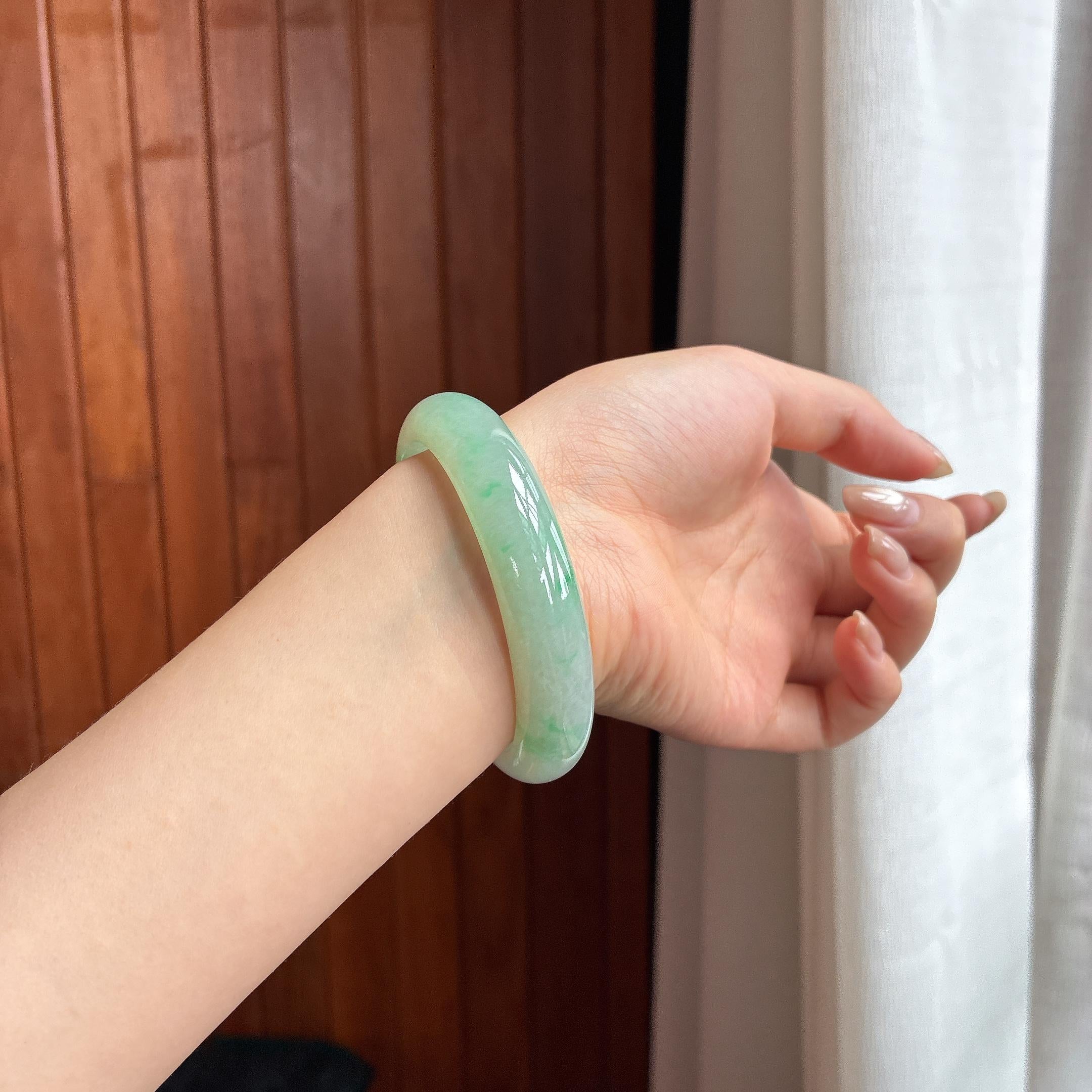 糯冰飘花贵妃镯 58圈 天然缅甸A货翡翠（yc453926）