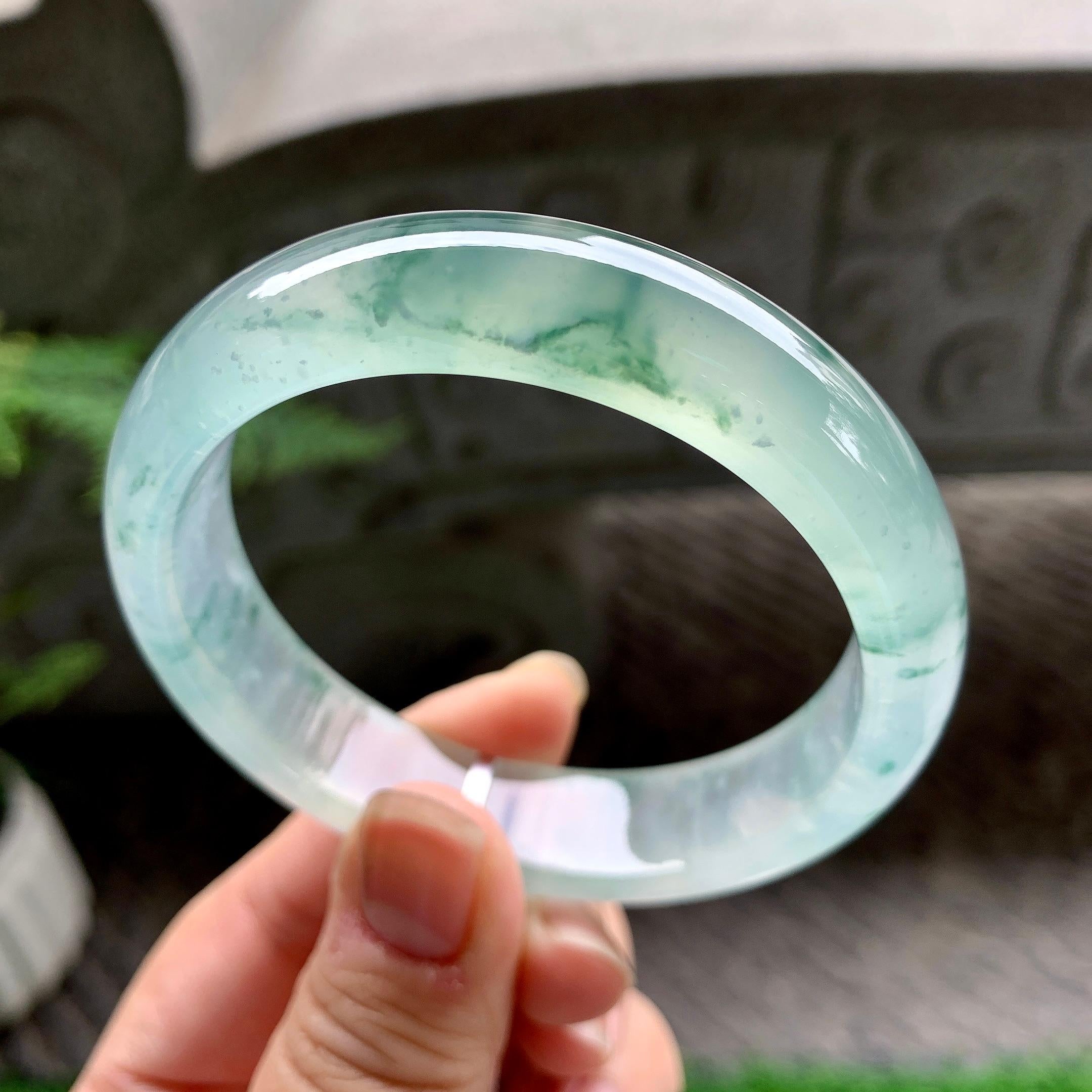 冰种飘花小宽版轮胎手镯（58mm）（yc253748）