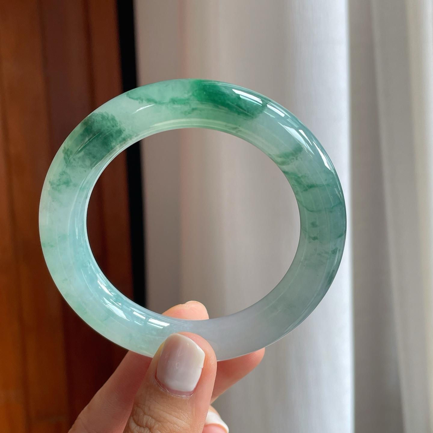 冰种飘花翡翠圆条手镯（55.8mm）（yc249168）