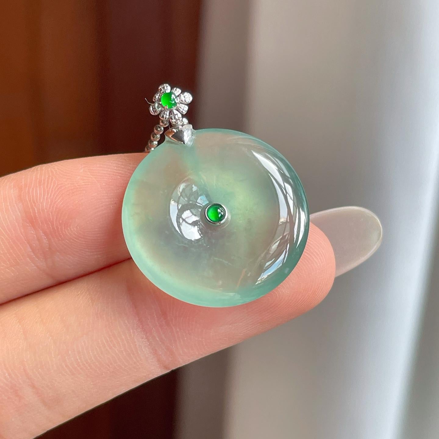 18k金扣冰种晴底翡翠平安扣（yc269045）