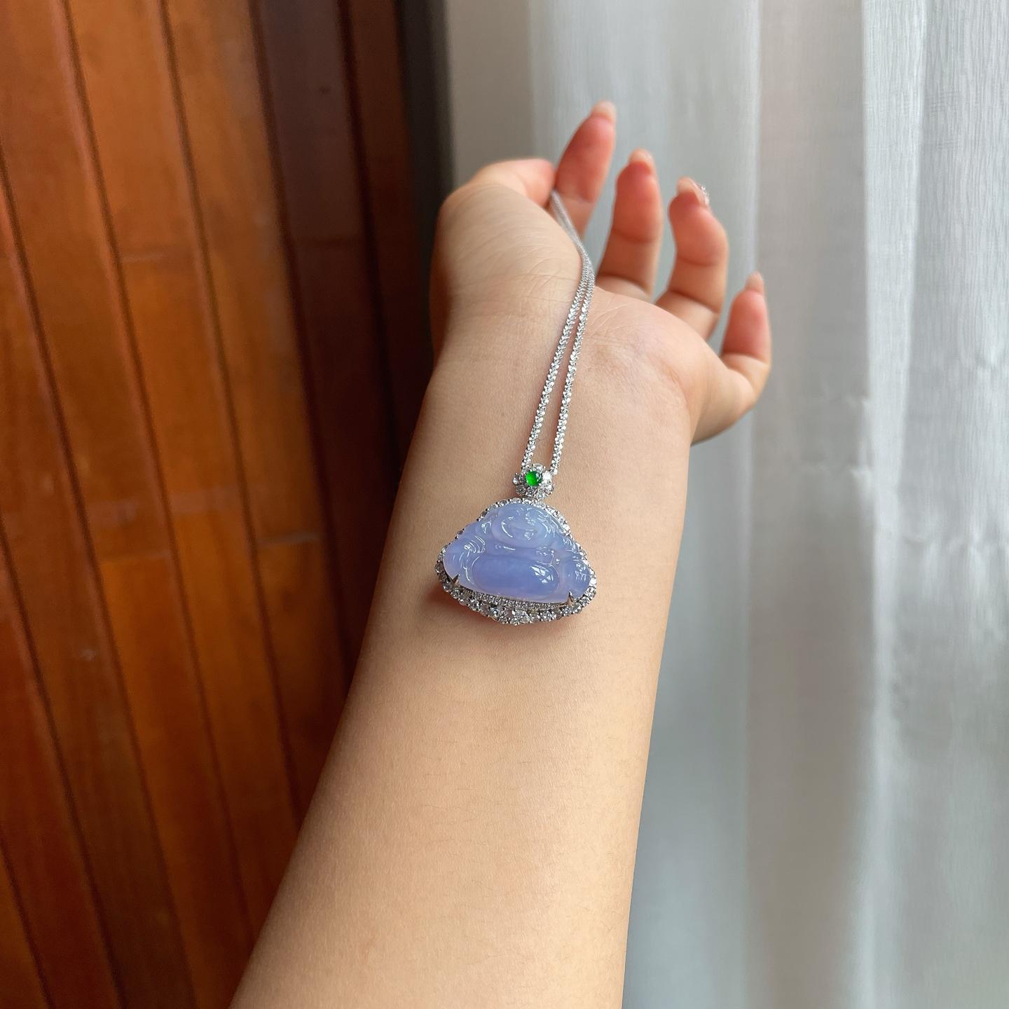 18k金钻镶冰种紫罗兰翡翠佛公挂件（yc182150）