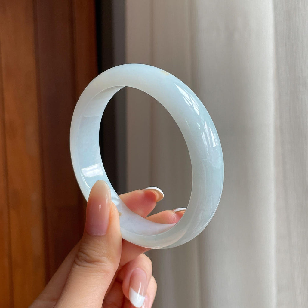 糯冰白月光洒金翡翠平安镯（58.2mm)（yc414510）