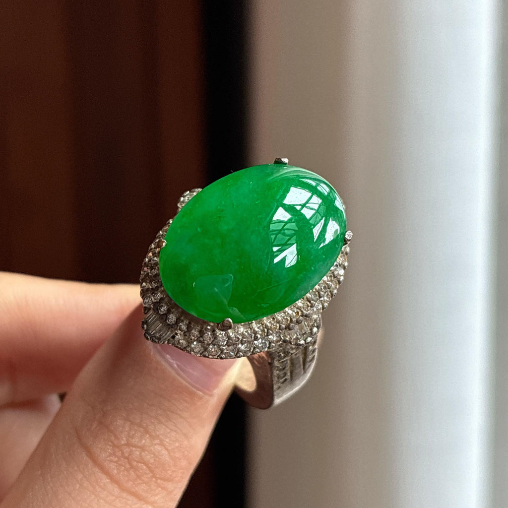 Mặt Trứng Băng Chủng Mãn Lục Đồng Đáy - Ngọc Phỉ Thúy Thiên Nhiên Miến Điện Loại A (yc450165)