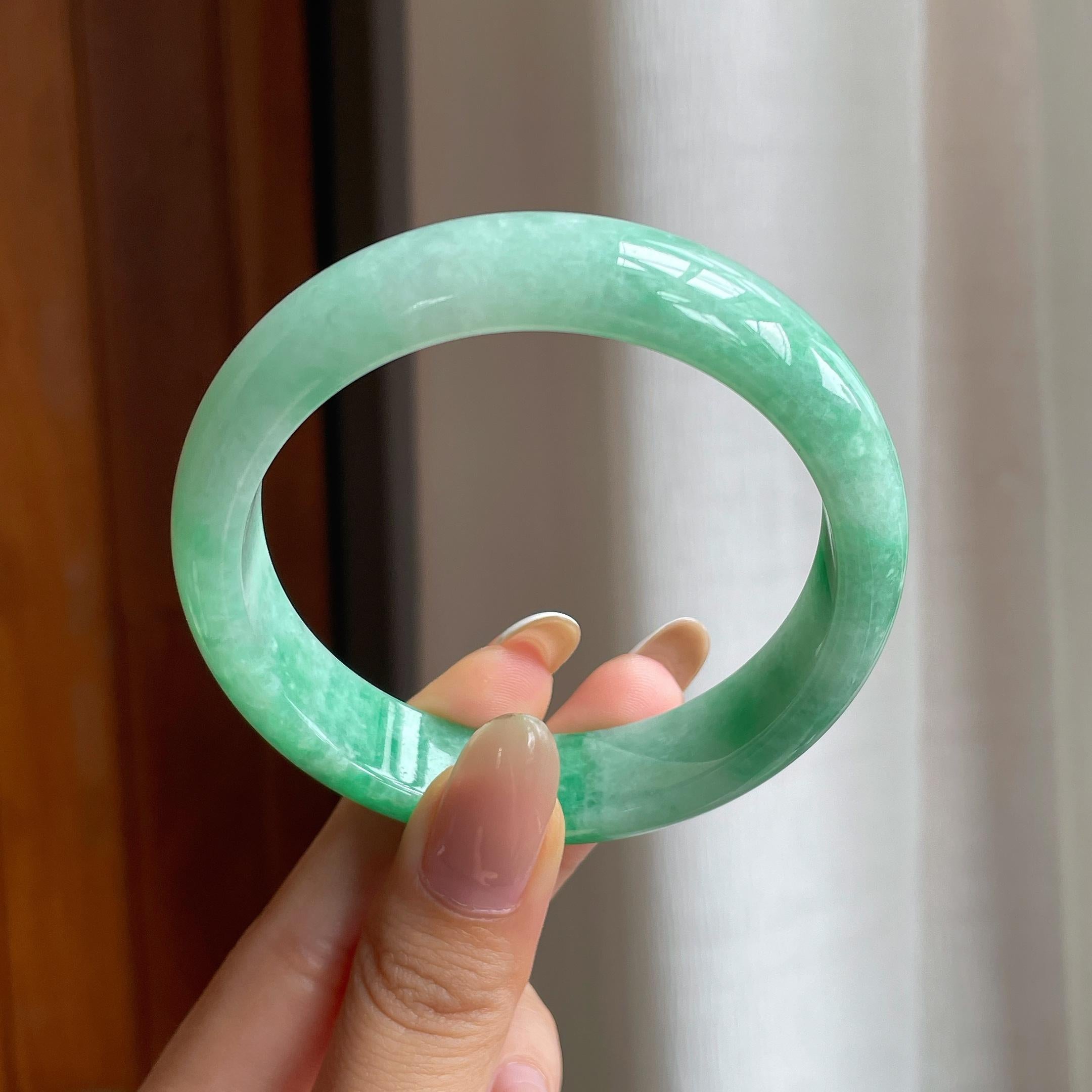 糯冰带色翡翠平安镯（57.7mm)（yc414469）