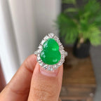 18k金钻镶冰种满绿葫芦戒指（yc255613）