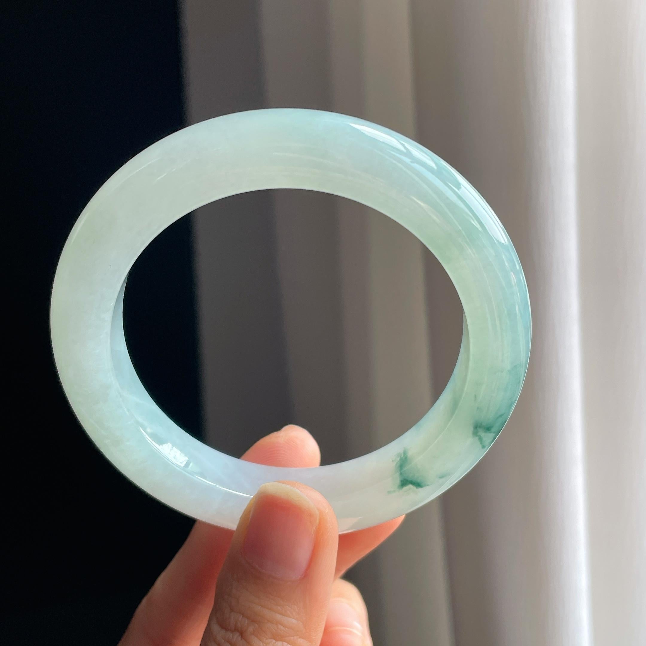 冰种飘花翡翠平安镯（57mm)（yc345505）