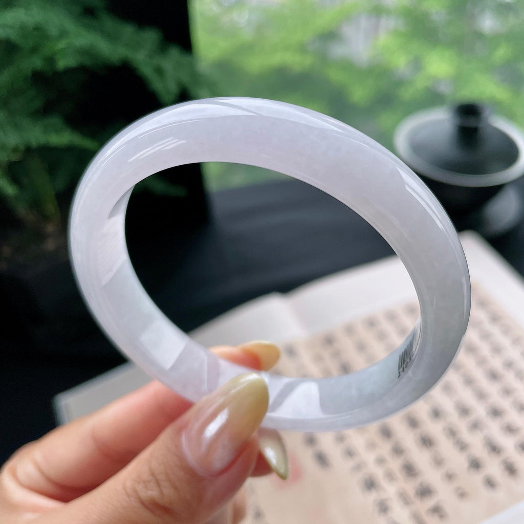 大圈口 细糯种淡紫底正圈平安镯58.7圈 天然缅甸A货翡翠（yc473073）