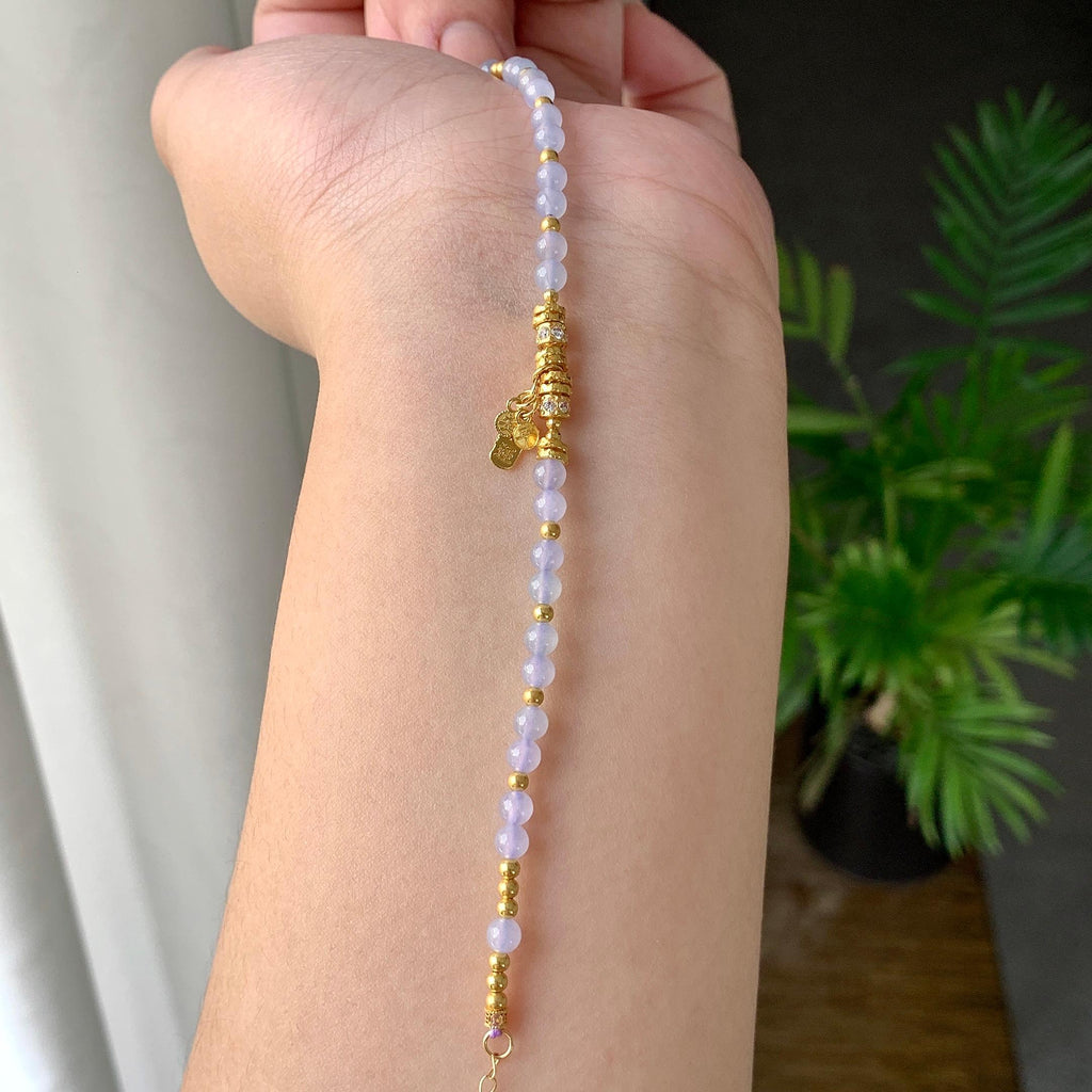 18K金钻镶糯冰种淡紫罗兰小米珠手链（yc232458）