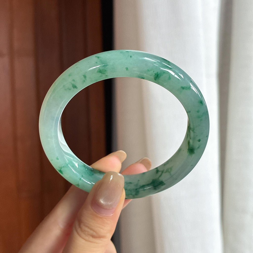 糯冰飘花正圈平安镯 55圈 天然缅甸A货翡翠（yc457136）
