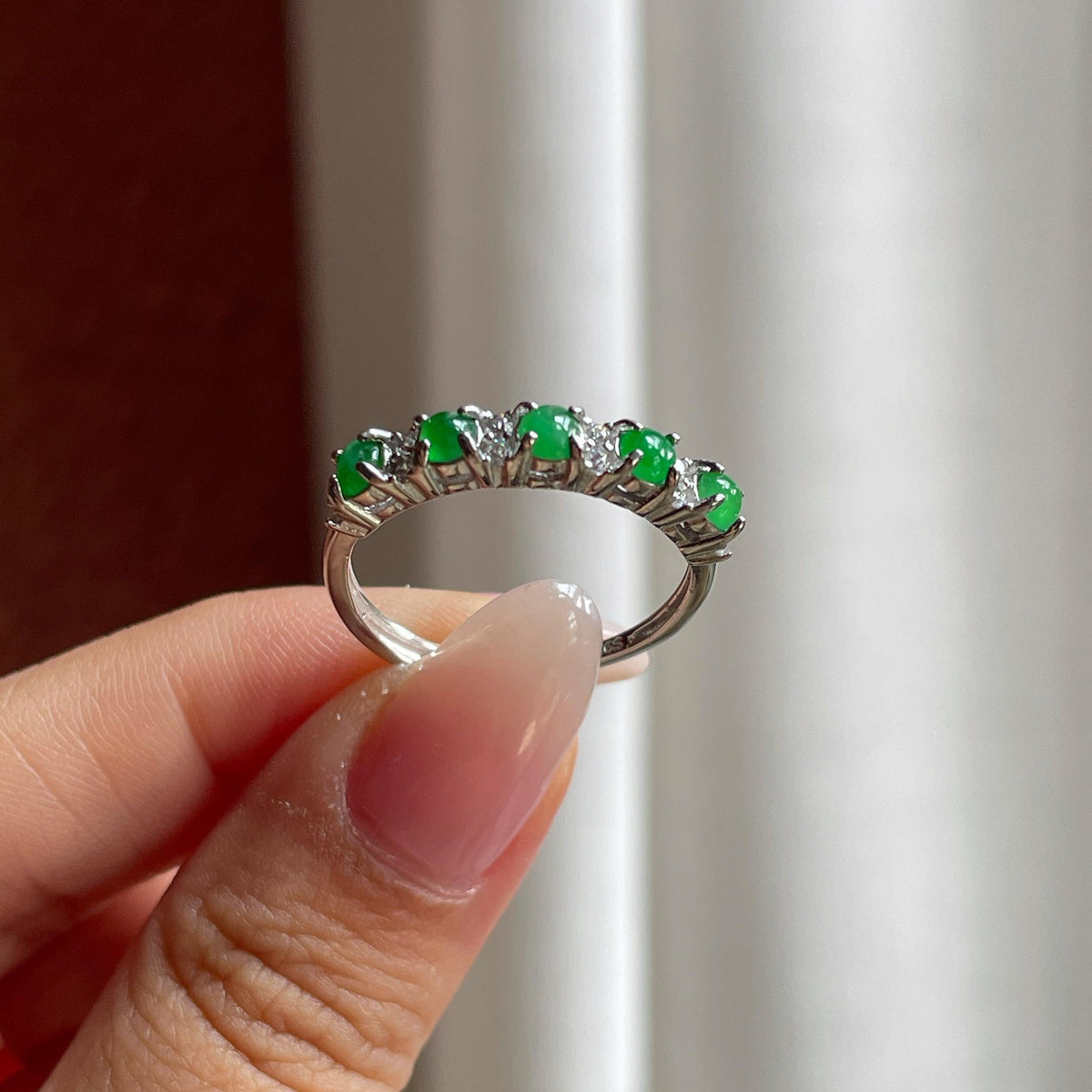 S925银镶冰种满绿蛋面戒指（yc722284）