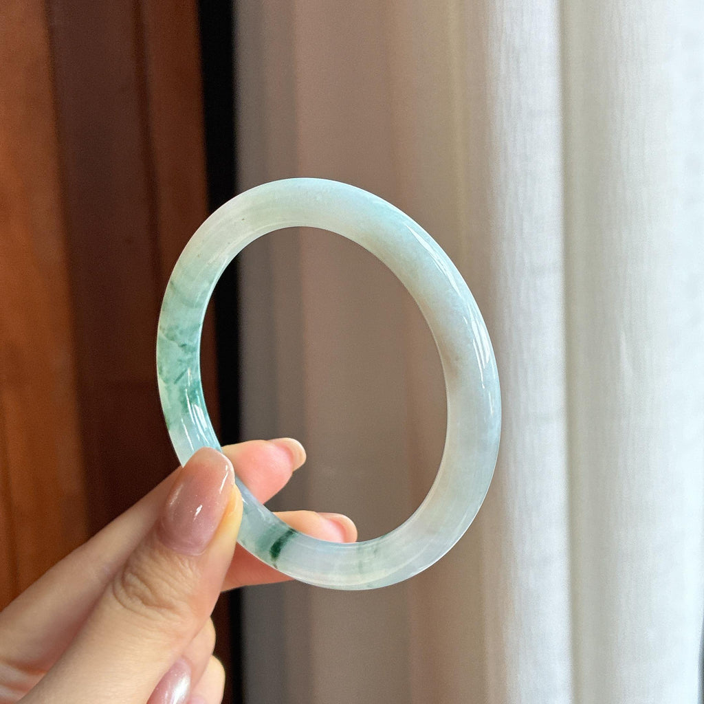 糯冰飘花翡翠圆条手镯 55圈（yc436737）