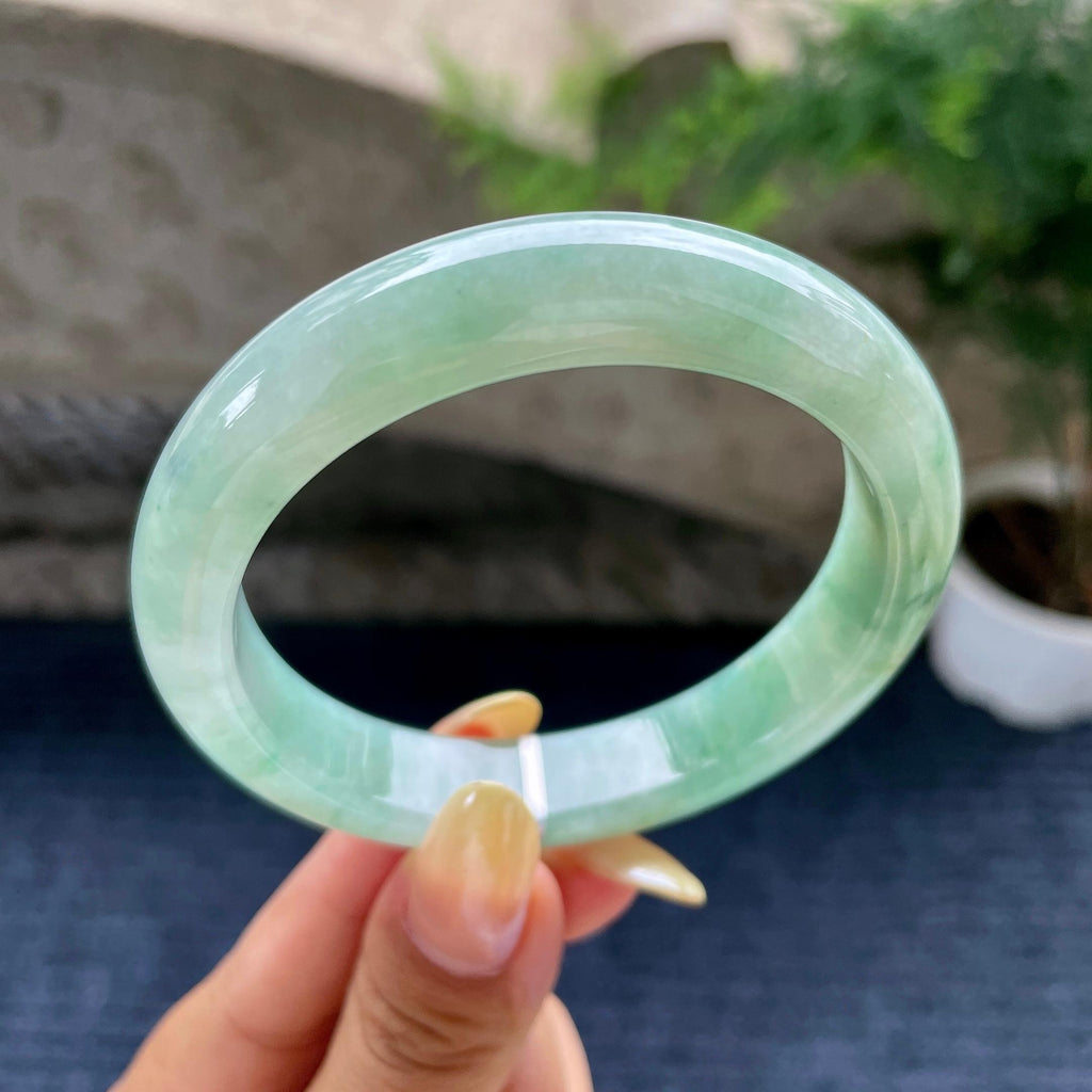 大圈口 细糯种晴底飘花正圈平安镯58圈 天然缅甸A货翡翠（yc489155）