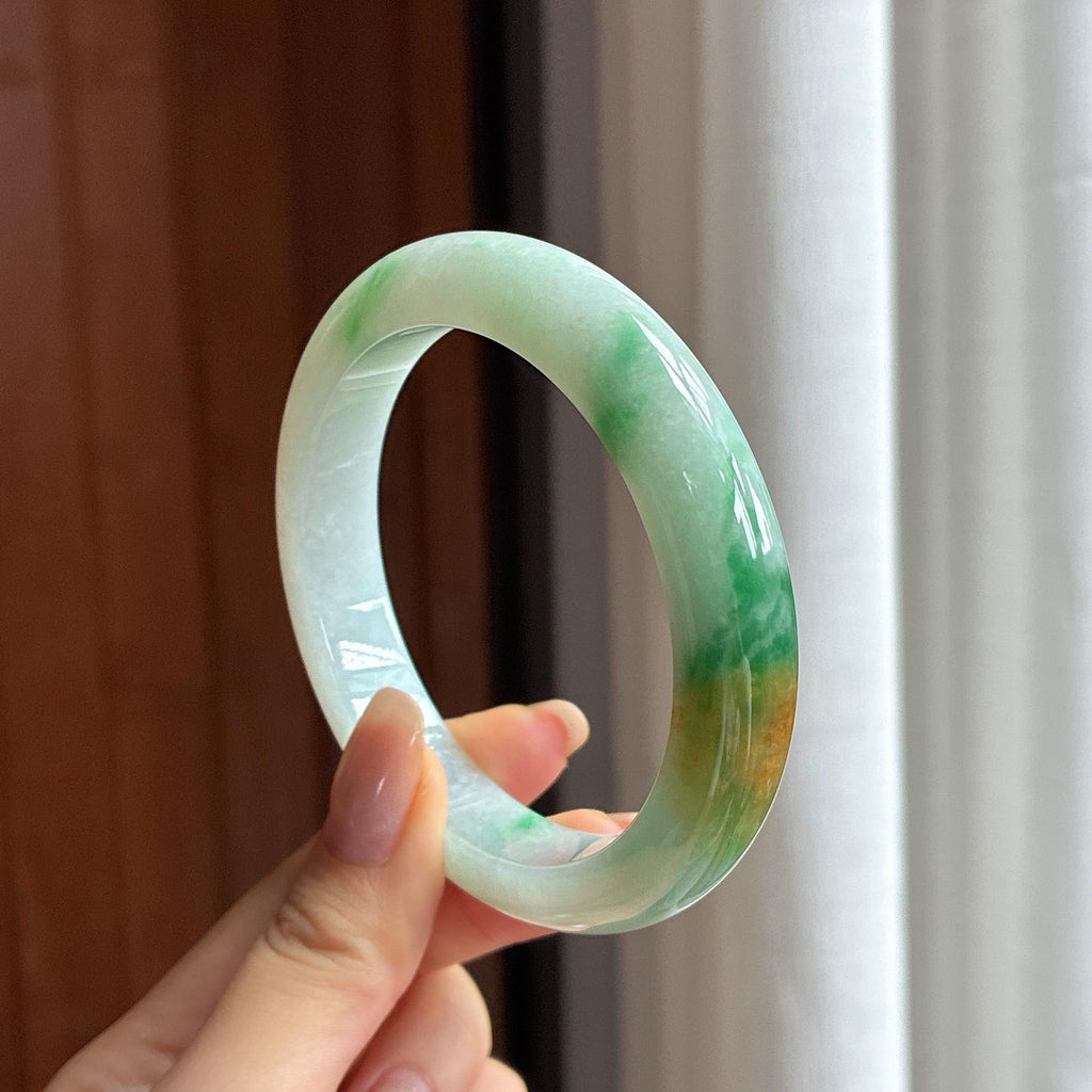 Vòng tay phỉ thúy chính khuyên hòa bình vàng xanh loại hạt mịn miệng lớn 59 khuyên Phỉ thúy A Miến Điện tự nhiên (yc450484)