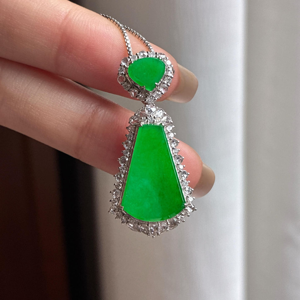 Mặt Bài Vô Sự Mãn Lục Nước Đậm Ngọc Phỉ Thúy A Tự Nhiên Miến Điện Khảm Vàng 18k (yc450418)