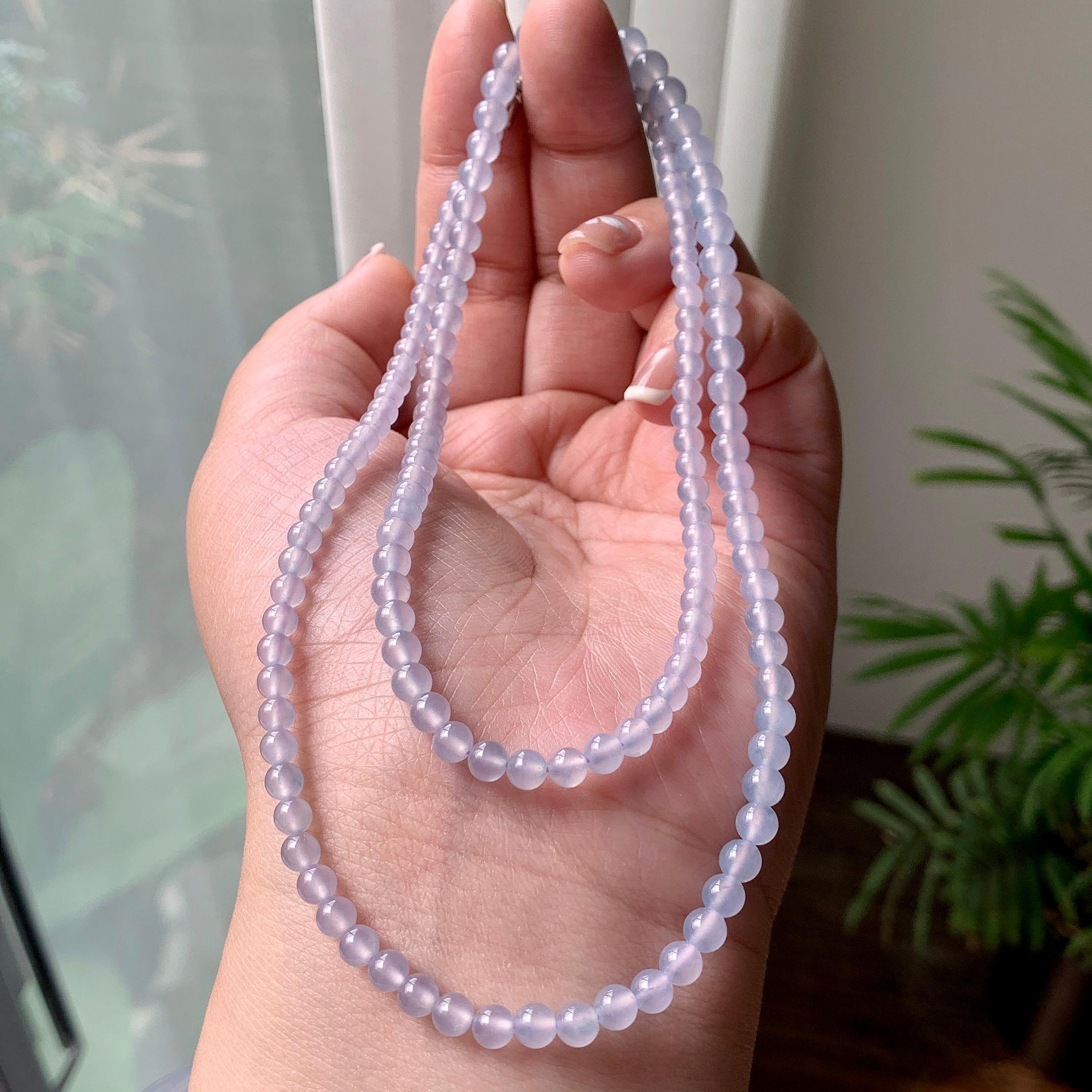 糯冰种淡紫罗兰小米珠链（146颗）  天然缅甸A货翡翠（yc362140）
