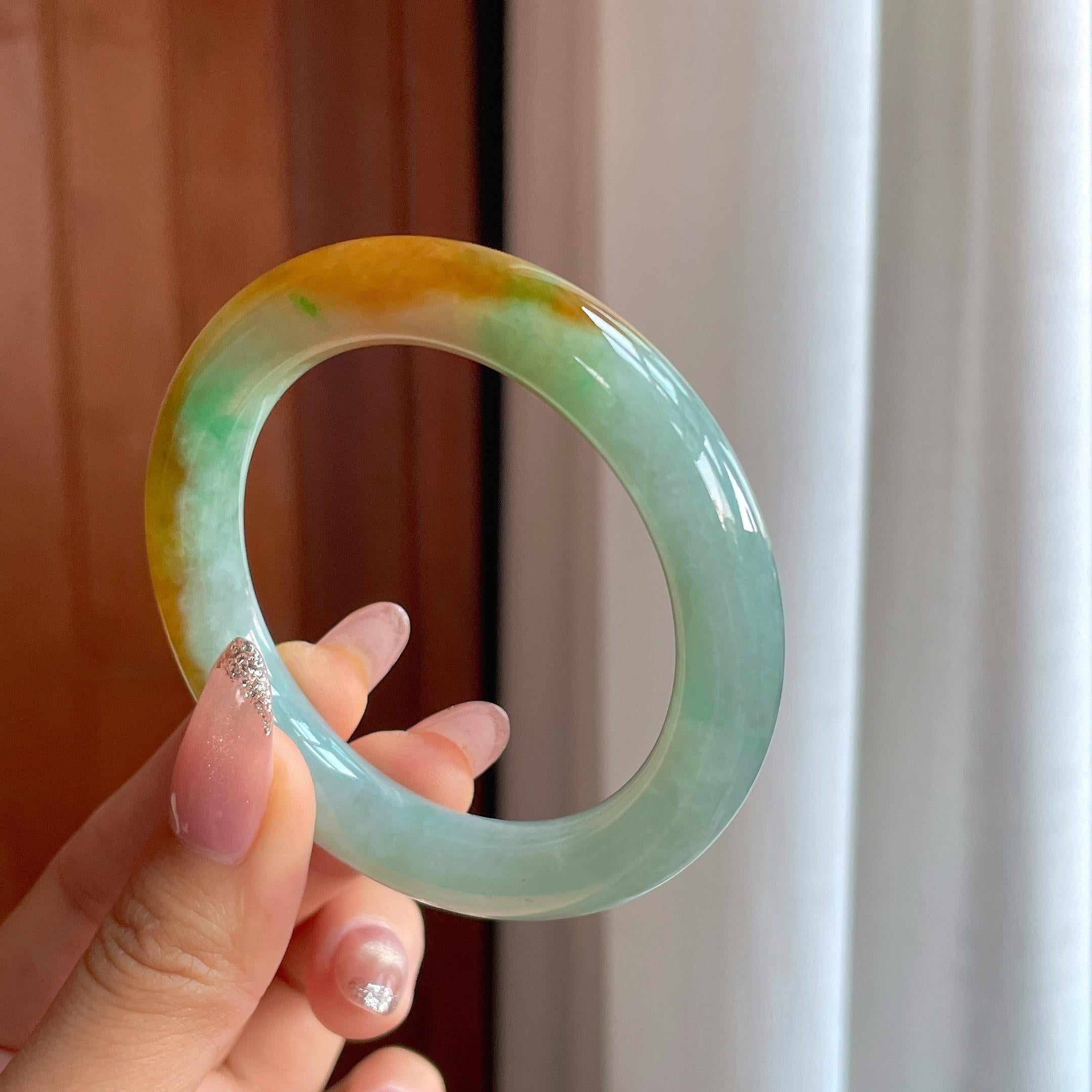 糯冰特色黄翡圆条翡翠手镯（53.3mm）（yc353520）