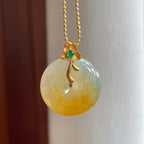 18k金镶糯冰黄翡翡翠平安扣（yc253124）