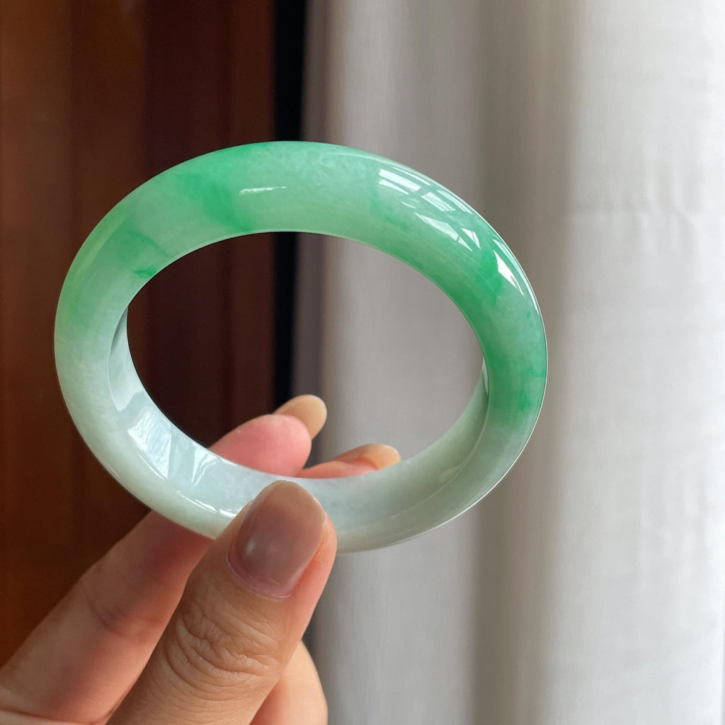 糯冰带色翡翠平安镯(54mm)（yc415368）