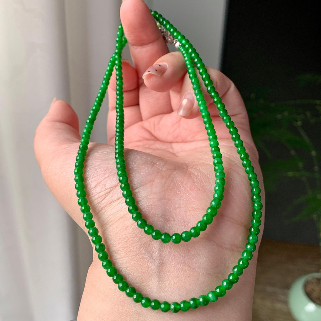 糯冰种满绿小米珠链（188颗） 天然缅甸A货翡翠（yc355306）