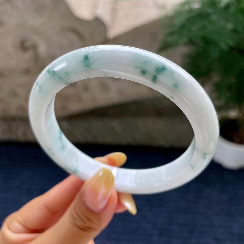 大圈口 细糯种飘花正圈平安镯62圈 天然缅甸A货翡翠（yc481924）