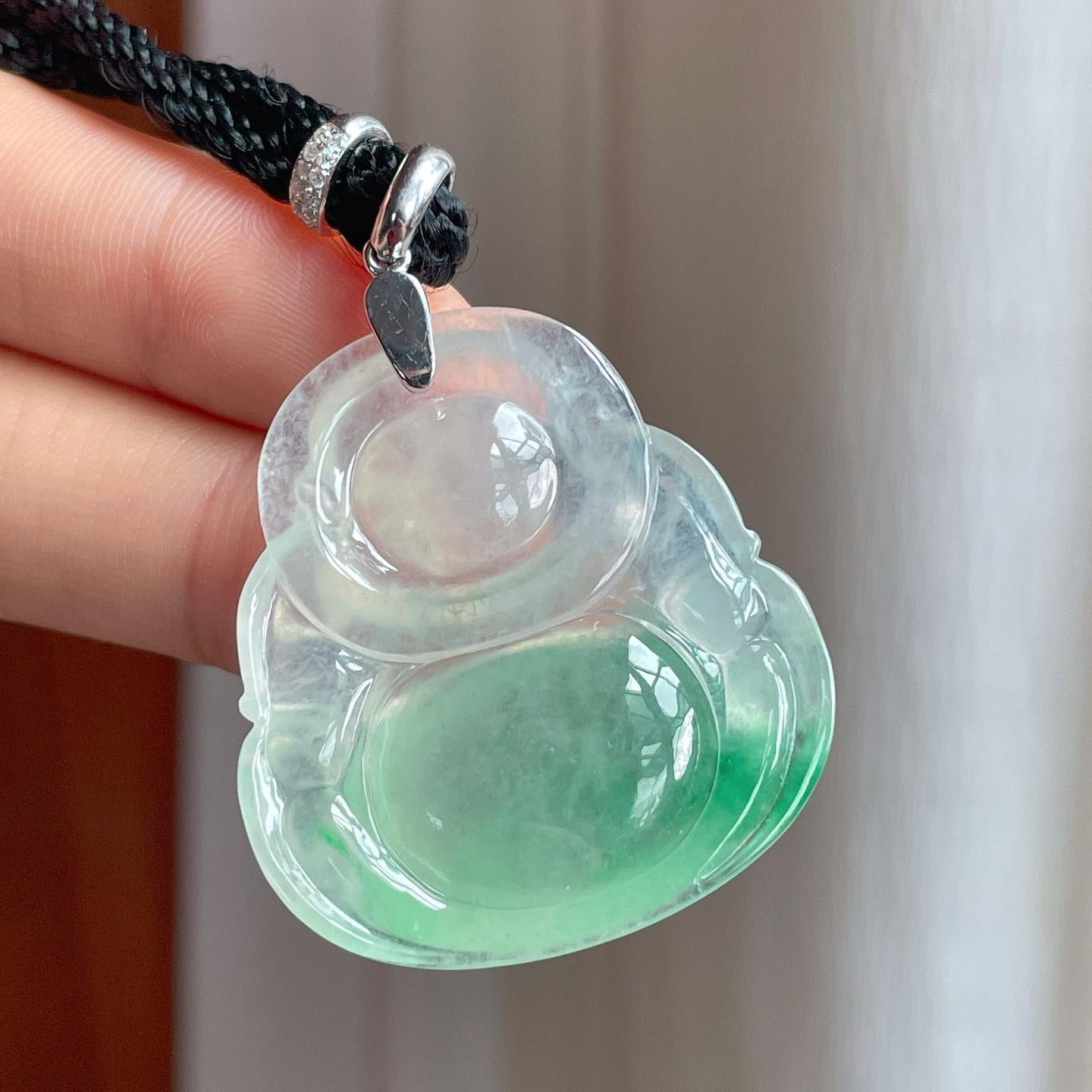 18k金扣冰种带色翡翠佛公（yc254040）