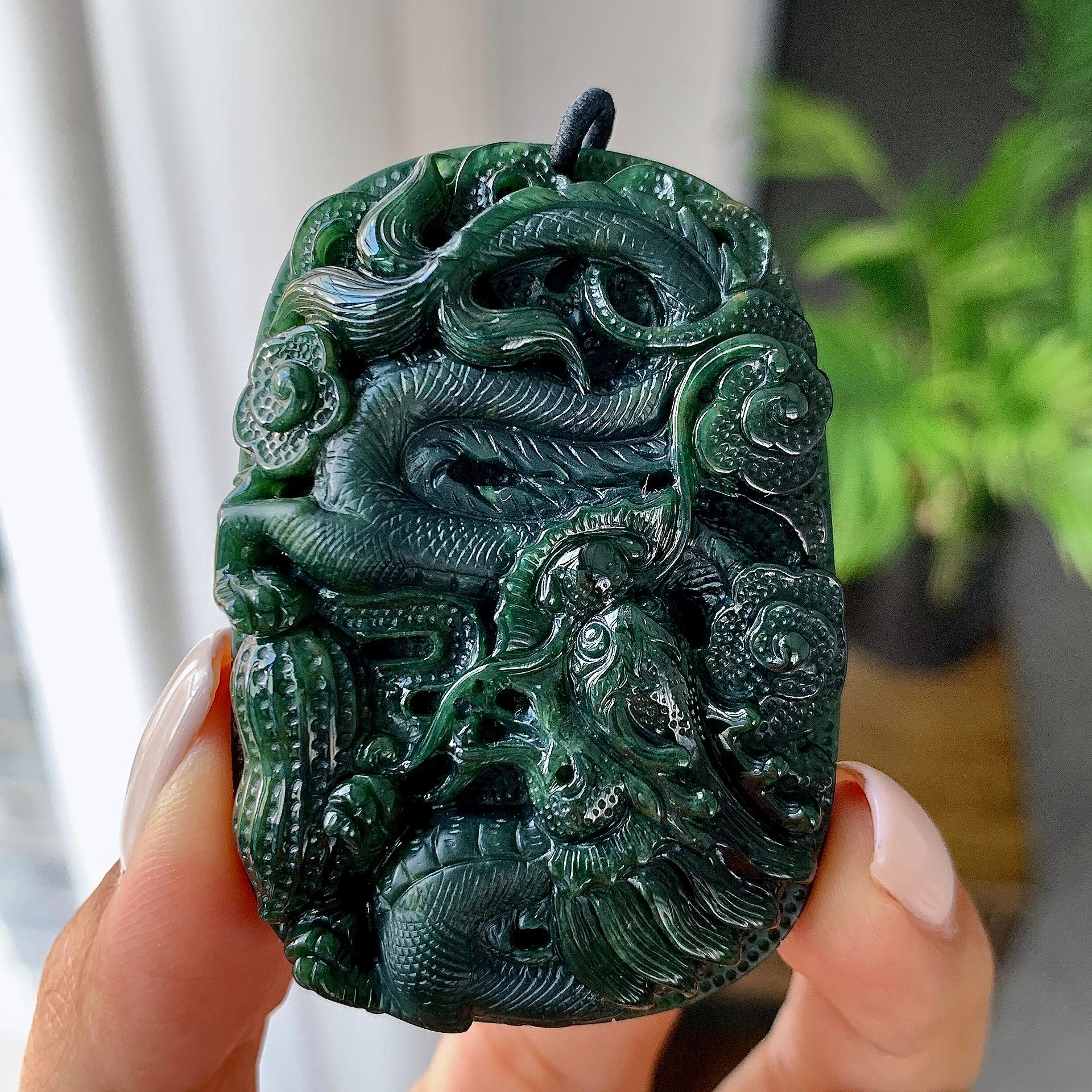 细糯种墨翠龙牌挂件（yc215127）