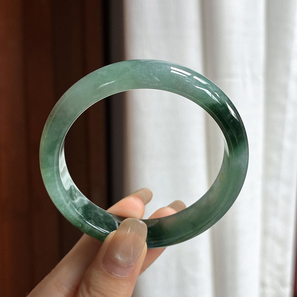 糯冰飘花正圈平安镯 56圈 天然缅甸A货翡翠（yc465533）