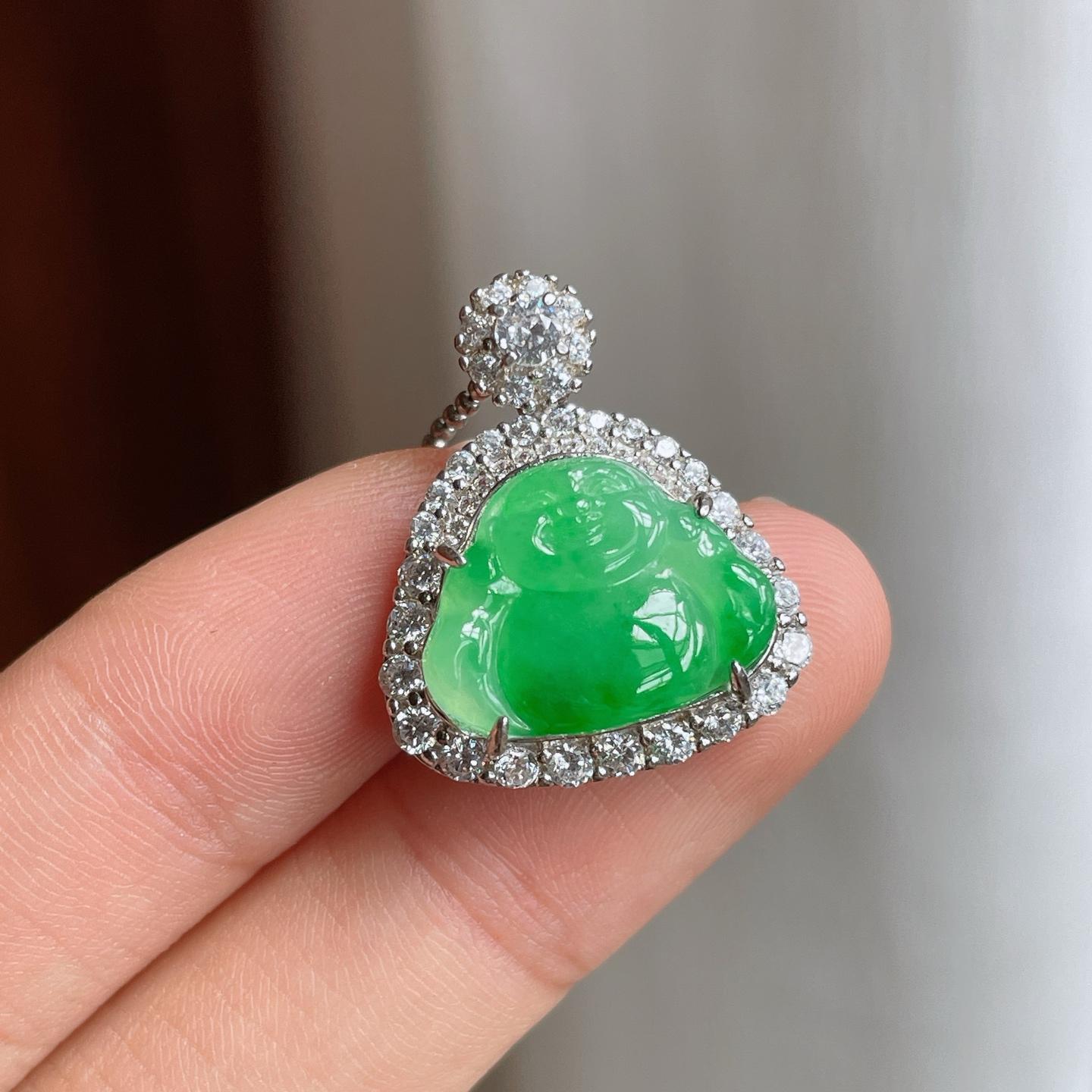 S925银镶糯冰带色翡翠佛公（yc257813）