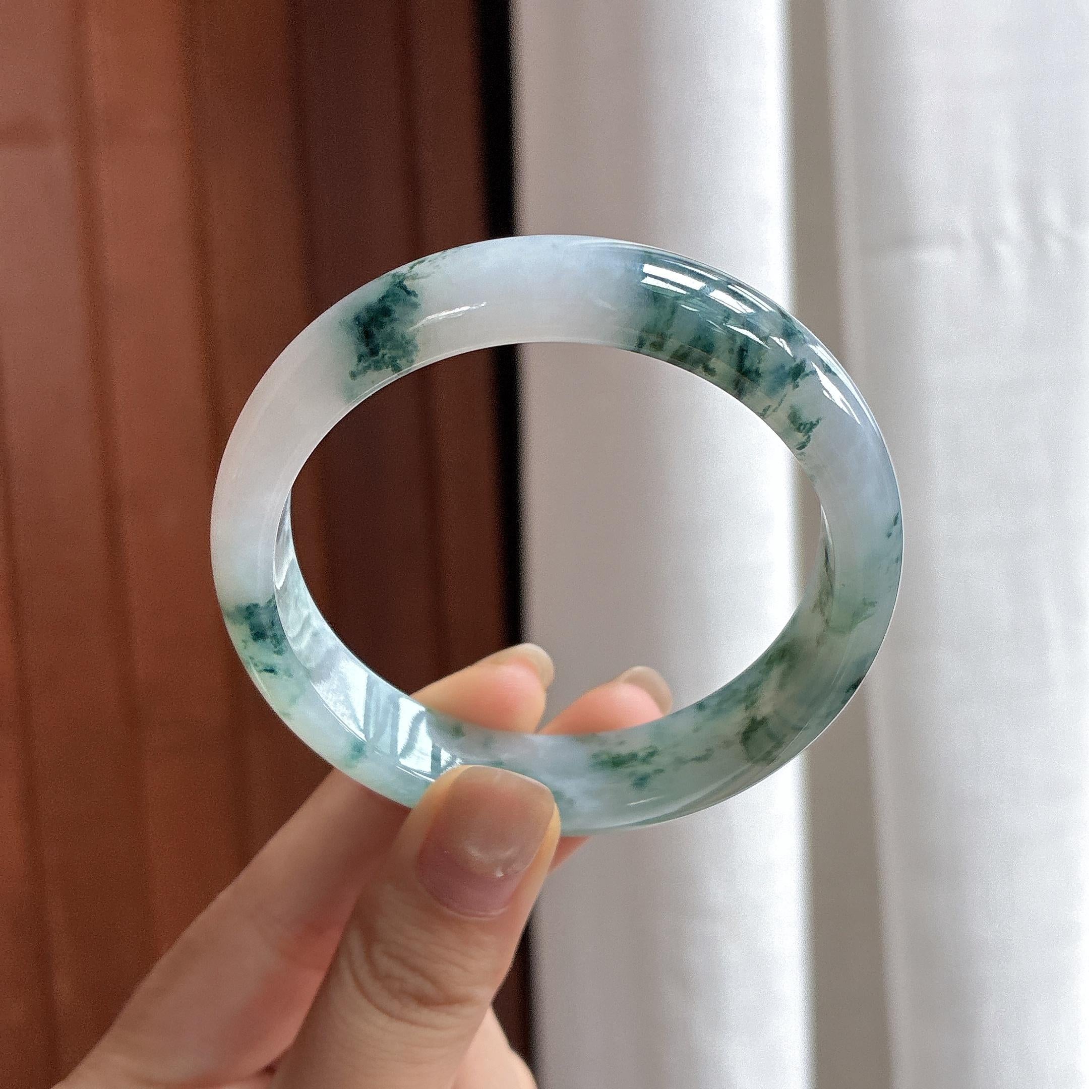 糯冰飘花正圈平安镯 56圈 天然缅甸A货翡翠（yc484053）