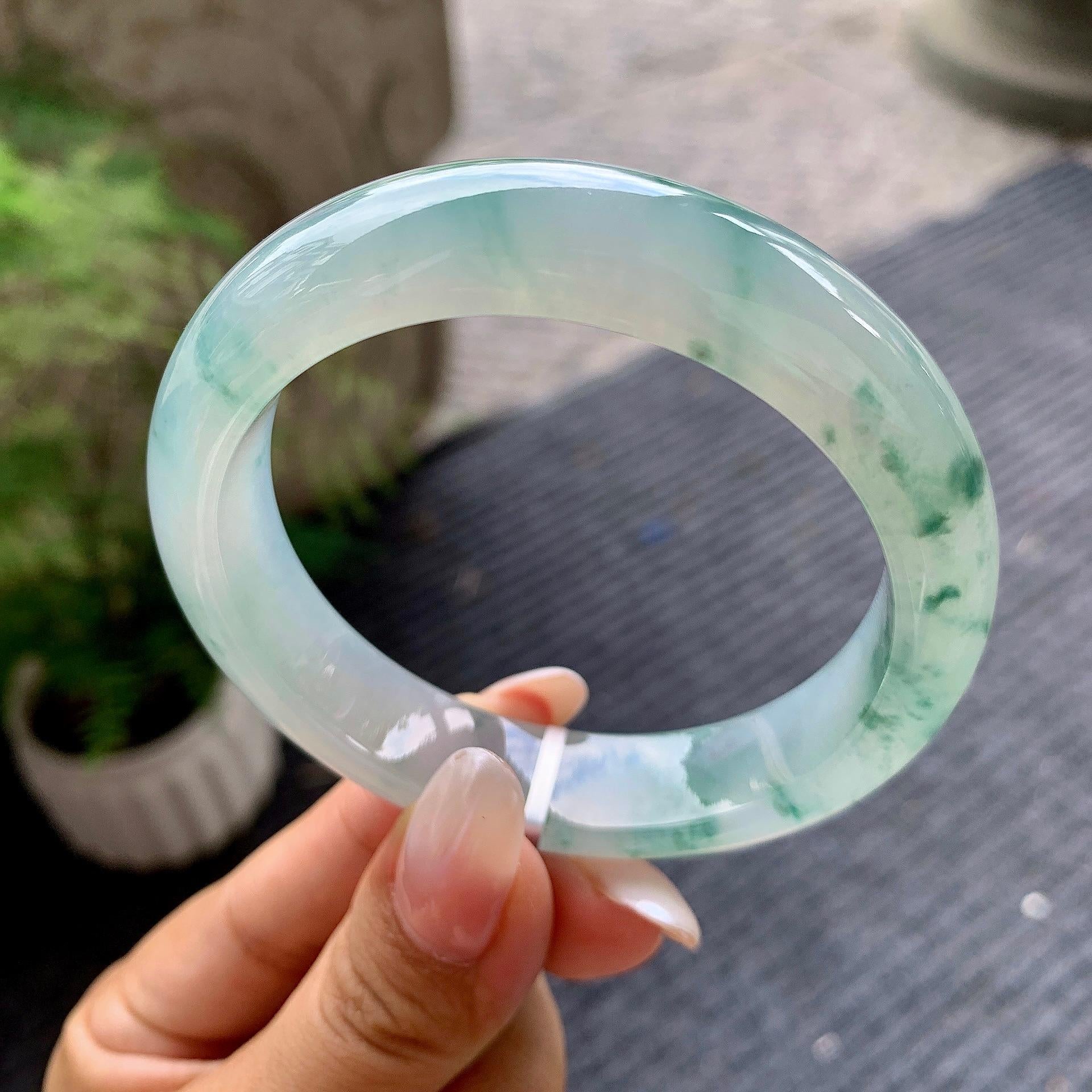 糯冰种飘花平安镯（55.5mm）（yc195929）