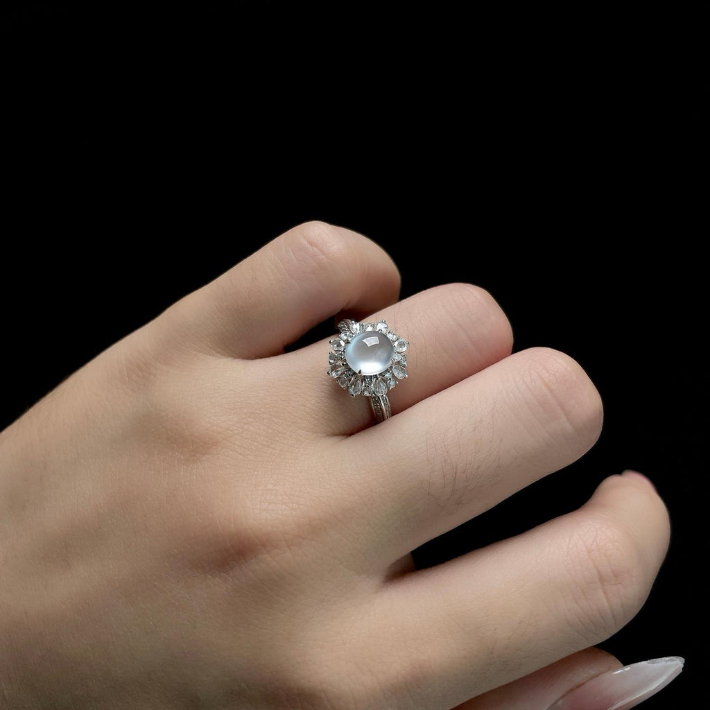 18k金钻镶冰种无色蛋面戒指（yc265734）