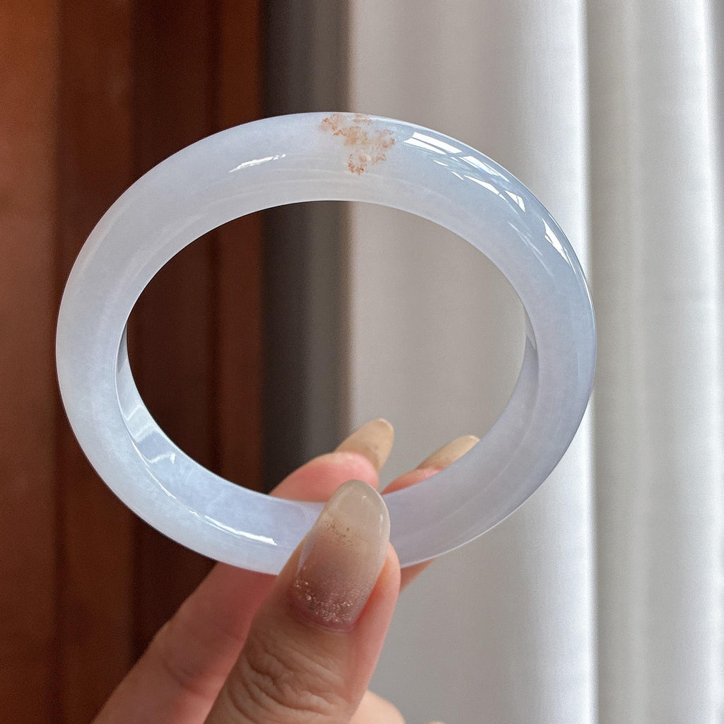 糯冰带一抹黄翡正圈平安镯 58圈 天然缅甸A货翡翠（yc486043）