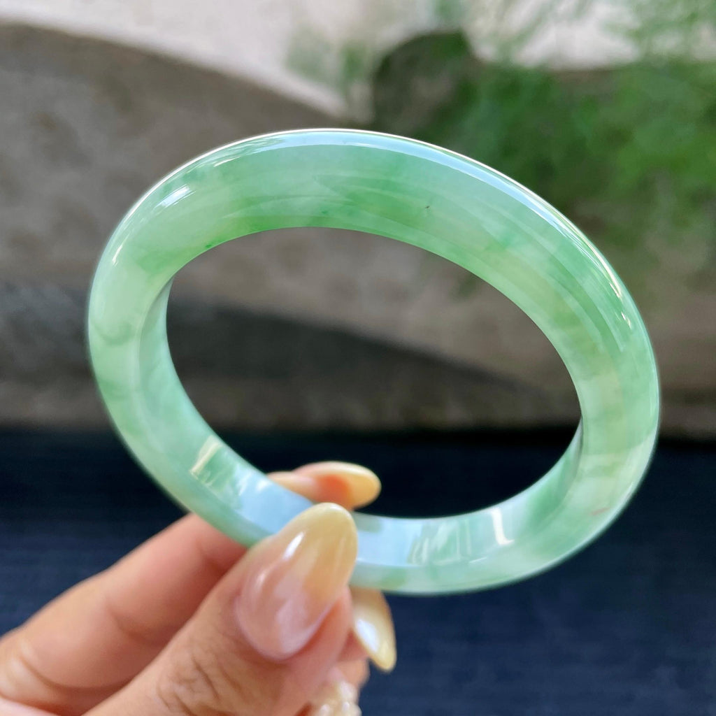 小圈口 细糯种飘花正圈平安镯53.9圈 天然缅甸A货翡翠（yc466821）